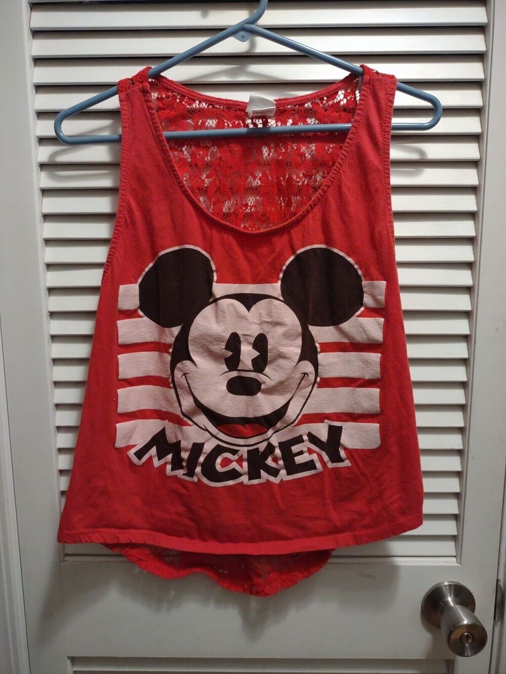 Disney Mickey Mouse Red Cotton Blend Tank Top Girls Size X-L 15-17 Lace Back